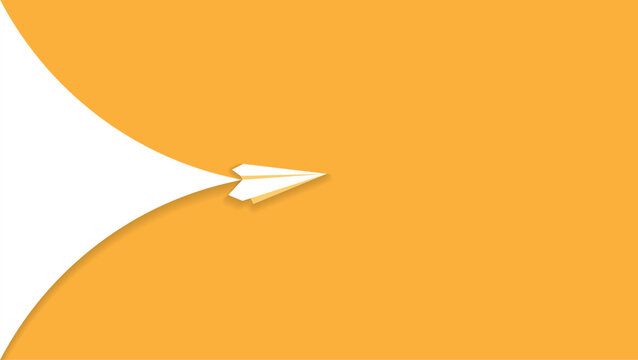 Paper plane flying on orange background