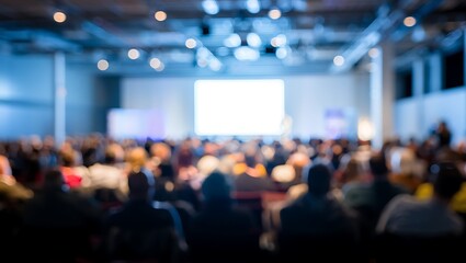 Fototapeta premium Large conference hall filled with people attending a presentation blurred background
