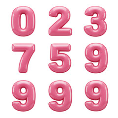 Pink glossy numbers 0 2 3 7 5 9 9 9 9 isolated on transparent background