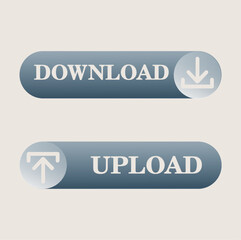 Blue Button Icon on Grey Gradient Background – Download and Upload Symbol