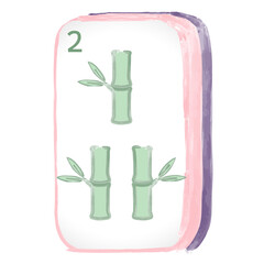 Hand-Painted Mahjong Bamboo Tiles Set &ndash; Watercolor Mahjong Dot Illustration, Cute Bamboo Tile Design for Games and Asian Culture Collections