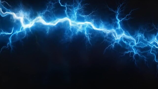 Electric Blue Lightning Storm: Dramatic Animated Bolts on Black Background in Slow Motion