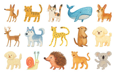 Obraz premium Cute cartoon animal stickers collection