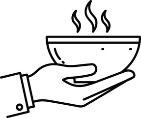 Hand Holding Hot Soup Bowl Line Icon. Food Service, Cooking, and Restaurant Line Art Vector.