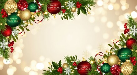 Festive new year celebration decorations holiday setting graphic design warm atmosphere close-up view joyful concept for a memorable seasonal greeting card