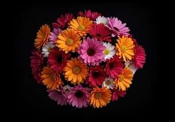 Vibrant floral bouquet featuring an intricate and artful pattern of various blossoms, creating a harmonious and decorative arrangement perfect for celebrations ,botany ,event ,cheerful