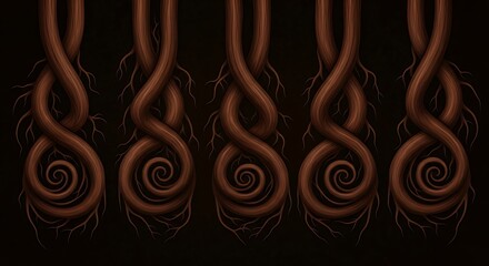 Intricate spiraling vines on a dark background, creating an abstract visual