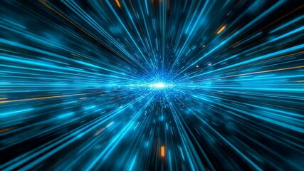 Dynamic burst of radiant blue energy beams converging toward a glowing center creating a high-speed abstract motion effect with vivid light trails