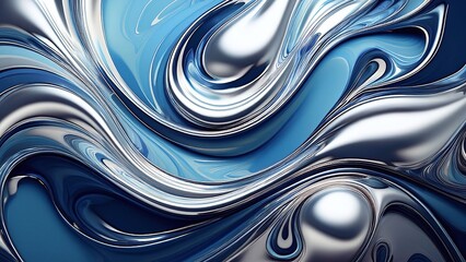 Liquid Silver and Blue Texture with Glossy Metallic Swirls in Premium Luxury Abstract Style