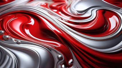 Liquid Silver and Red Texture with Glossy Metallic Swirls in Premium Luxury Abstract Style