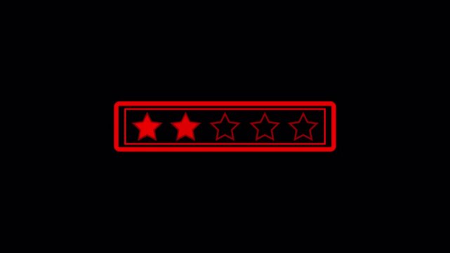 five stars  animation inside a rounded rectangle on a representing a perfect rating or loading in transparent background in 4K animation with alpha channel 