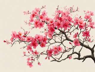 Fototapeta premium Pink cherry blossom branches in full bloom sakura flowers on white background spring