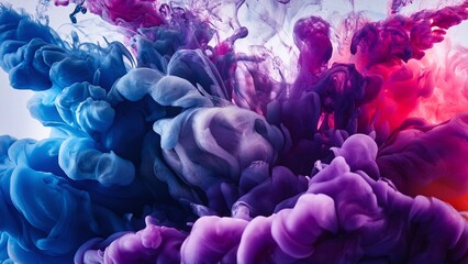 Vibrant Swirling Ink Clouds in Water with Neon Pink and Blue Diffusion High-Contrast Macro Abstract