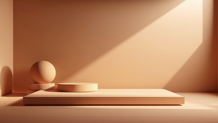 Warm Beige Minimal Studio Background with Soft Gradients, Geometric Platforms, and Elegant Product Display