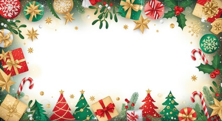 Festive holiday celebration christmas themed decoration joyful atmosphere colorful gifts and ornaments vibrant display cheerful concept for seasonal festivities