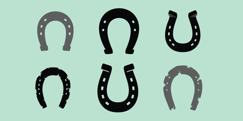 Horseshoe vector illustration good luck symbol collection, isolated horseshoes set of six, lucky horseshoe design elements, traditional metallic horse shoe icons