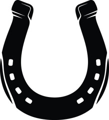 Black horseshoe good luck symbol icon isolated on transparent background closeup vector illustration for equine sport cowboy culture and western theme
