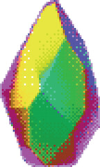 Colorful diamond pixel art vector icon, retro 8 bit videogame shiny gem stone, crystal glass jewelry treasure and wealth