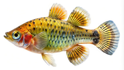 Vibrant tropical fish isolated studio shot on white background