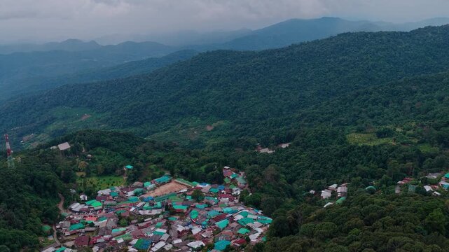  aerial 4k shot of Doi Pui mountain area in Chiang Mai, Thailand