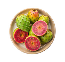 Vibrant fresh prickly pear cactus fruits in a ceramic bowl