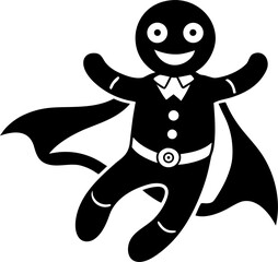  Superhero Gingerbread Man with Cape Flying Vector Character stock illustration silhouette vector icon  , white background 