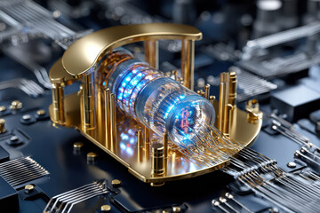 Modern quantum computer component showcases intricate design and advanced technology