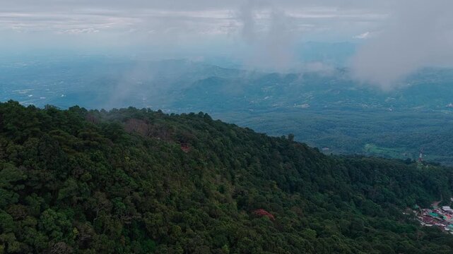  aerial 4k shot of Doi Pui mountain area in Chiang Mai, Thailand