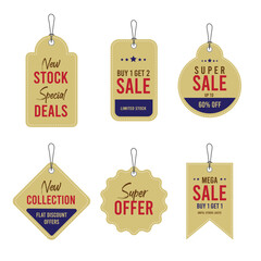 Set of tags, attractive modern elegant offer price tag in different size and shape, catchy offer text, promotional tags banners, red color