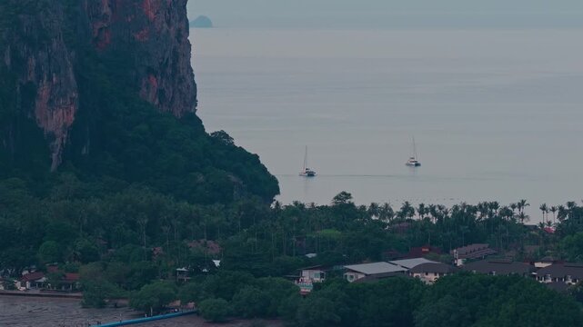 aerial 4k shot of Railay beach area in Krabi, Thailand