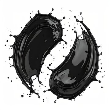 Circular black liquid splash, yin-yang style