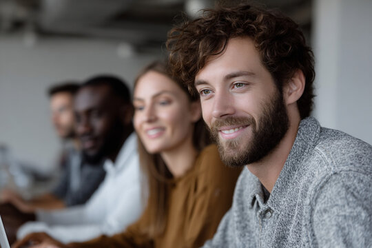 Group of diverse professionals collaborating.