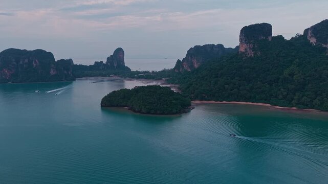 aerial 4k shot of Railay beach area in Krabi, Thailand