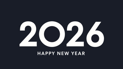 Happy New Year 2026 modern typography design on a dark background. Minimalist vector illustration for a greeting card, celebration banner, or holiday poster