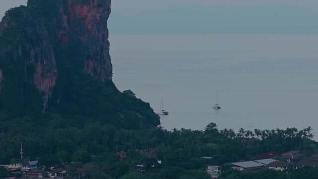 aerial 4k shot of Railay beach area in Krabi, Thailand