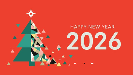 Festive greeting for the New Year 2026 featuring a stylish geometric Christmas tree design