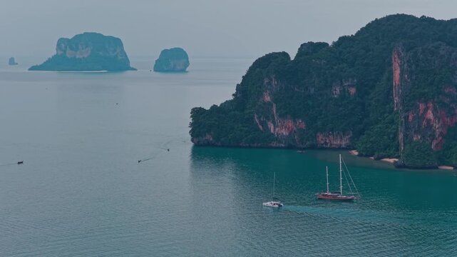 aerial 4k shot of Railay beach area in Krabi, Thailand