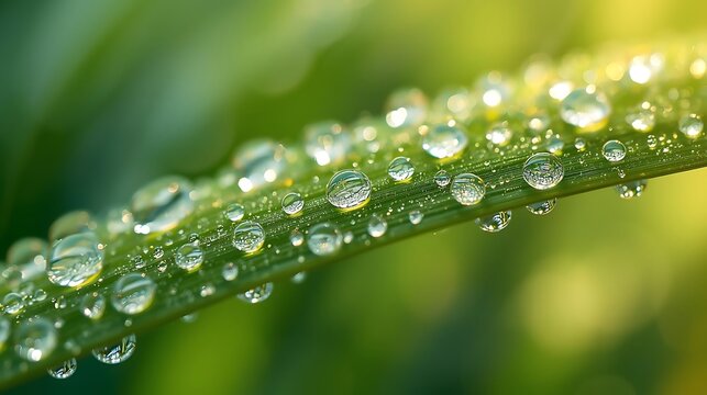 clear water droplets on bright green leaf