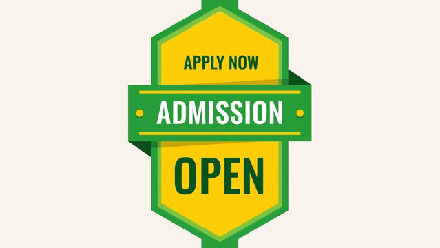 Green and yellow vector badge announcing open school admissions and new student applications for the 2026-2027 academic year
