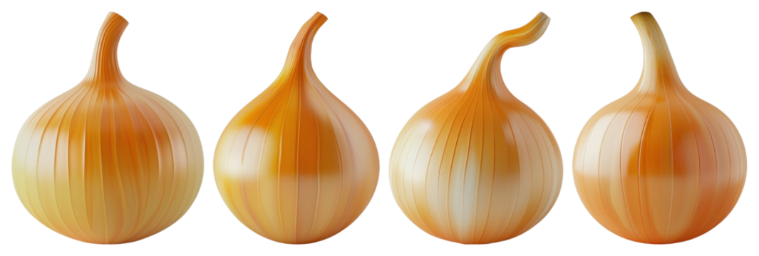 PNG Four glossy golden onions aligned, element set on transparent background