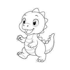 Cute dinosaur. Black and white, linear, image. For the design of coloring books, prints, posters, stickers, tattoos, etc.
