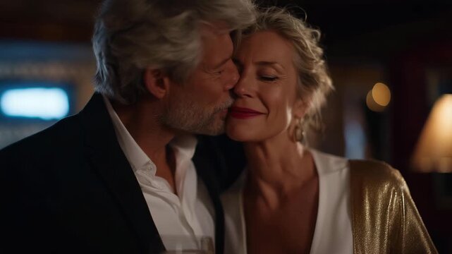 Close-up capturing intimacy and mural detail — representing passionate partnership, bold aging confidence, and storytelling imagery celebrating senior romance. cinematic color correction, natural