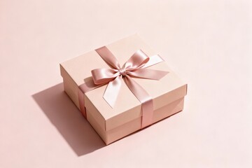 Elegant pink gift box with satin ribbon on pastel background