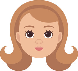 Fototapeta premium Smiling cartoon female face vector graphic featuring brown hair and eyes in an upside down headshot portrait