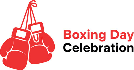 Boxing day celebration with festive red boxing gloves hanging, symbolizing post-christmas sales, sports, and holiday traditions, perfect for seasonal promotions and events.