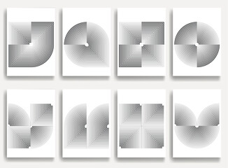 Obraz na płótnie Canvas Geometric posters set with concentric lines- modern geometric circles, semicircles , triangles pattern created with thick and bold dynamic lines for modern design. Shapes for posters and branding. 