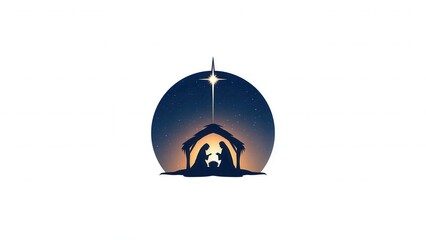 Holy family in stable silhouette under star of representing story christmas nativity bethlehem,