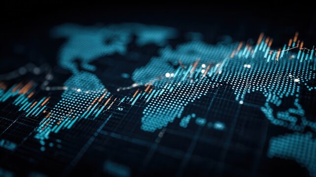 World map displaying financial market charts and investing data, concept of business global and economy analytics - Powered by Adobe