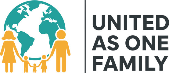 Global family unity concept with diverse people connecting worldwide, representing togetherness, community, and support for a united human family across the globe on a white background