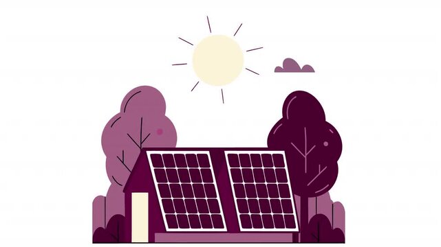 Solar panels for an eco friendly home. Energy animation, alpha channel. Cartoon